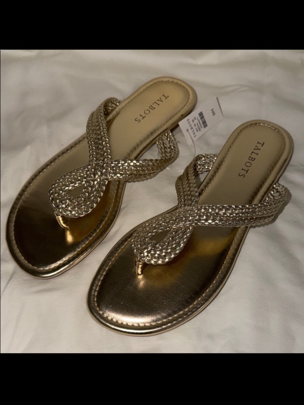 NWT $89 Sz 9 Talbots Metallic Gold Braided Sandals